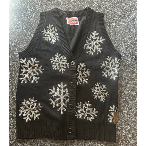 Tipsy Elves Black Sweater Vest w/Sequin Snowflakes - Picture 2 of 5